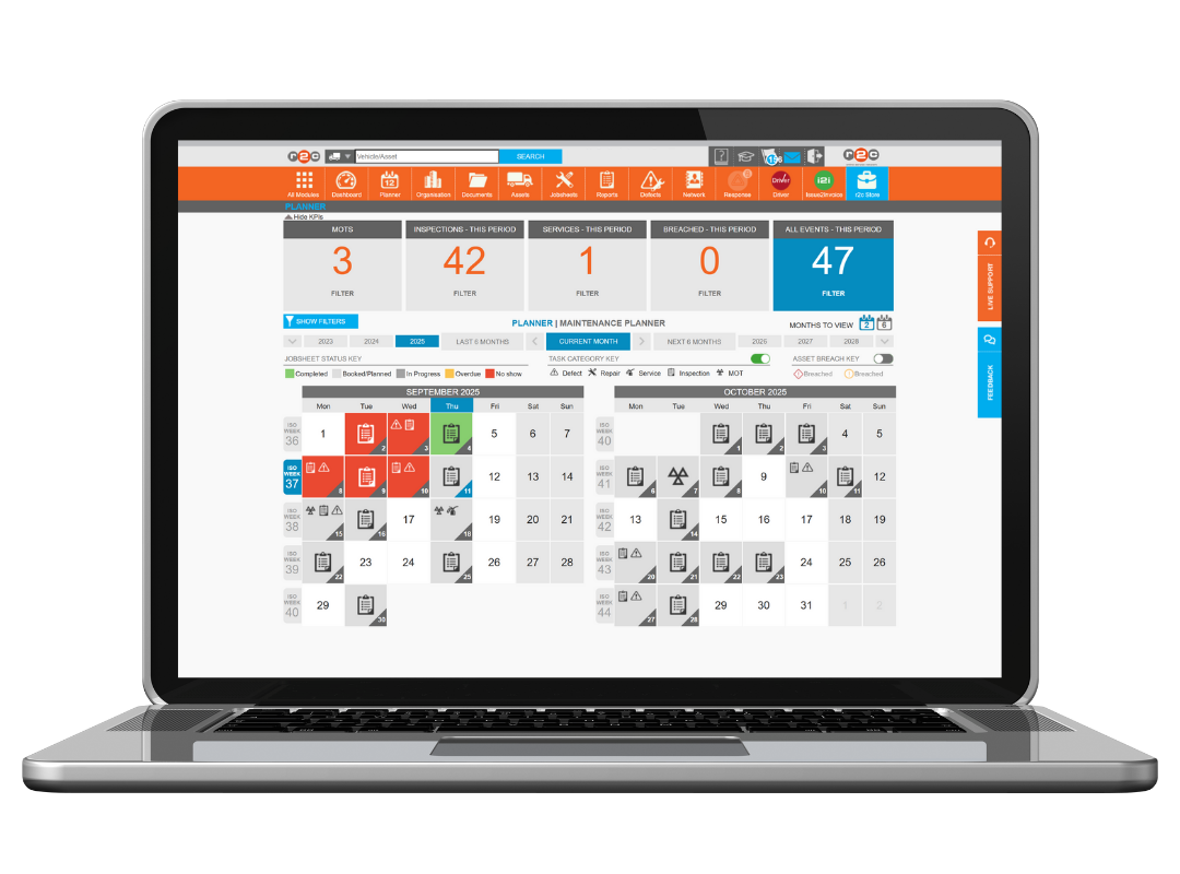 Fleet maintenance management software dashboard showing planned maintenance schedules